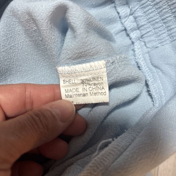 Women Linen Blend Wide Leg Crop Pants  Stretch Waist Coastal Lounge Travel Chic - Picture 8 of 8